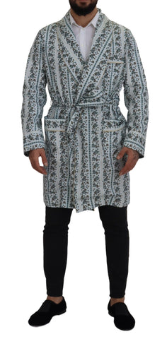 Blue Floral Cotton Robe Coat Jacket