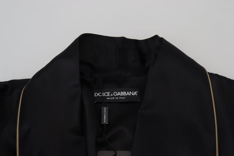 Black 100% Silk Robe Coat Wrap  Jacket