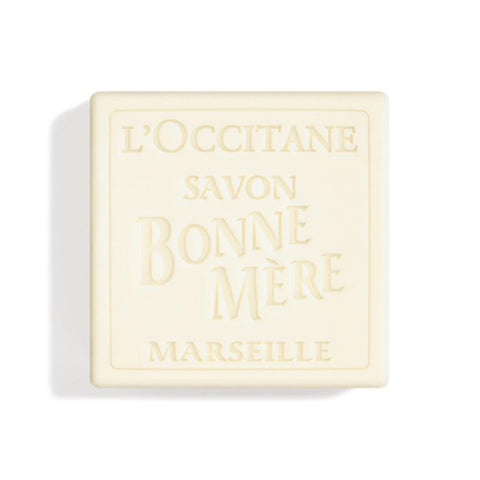 L'Occitane Bonne Mère Extra Pure Soap 100g with natural ingredients, displayed in a classic white soap bar packaging.