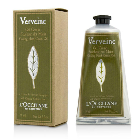L'Occitane Verveine hand cream in 75ml tube, featuring fresh lemon and verbena scents, with bright green packaging.