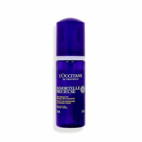 L'Occitane Siempreviva Preciosa facial cleansing foam in 150ml bottle, with soft foam and floral packaging visible.