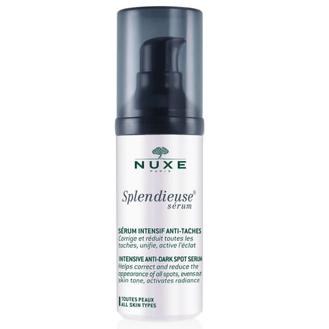 Nuxe Splendieuse Anti Dark Spot Serum 30ml bottle with pump and label, designed for reducing dark spots and brightening skin.