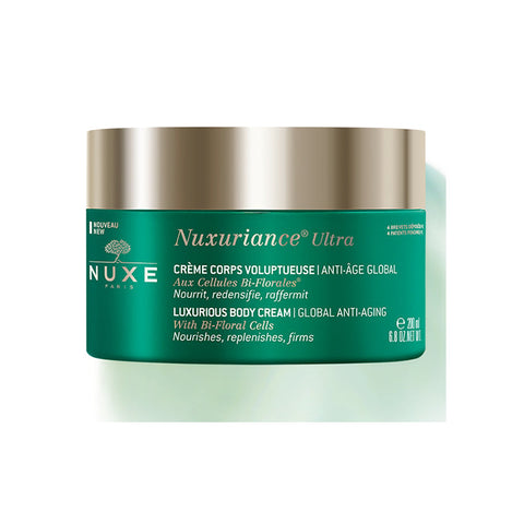 Jag Couture London Nuxe Nuxuriance Ultra luxurious anti-aging body cream 200ml, creamy texture in elegant jar.