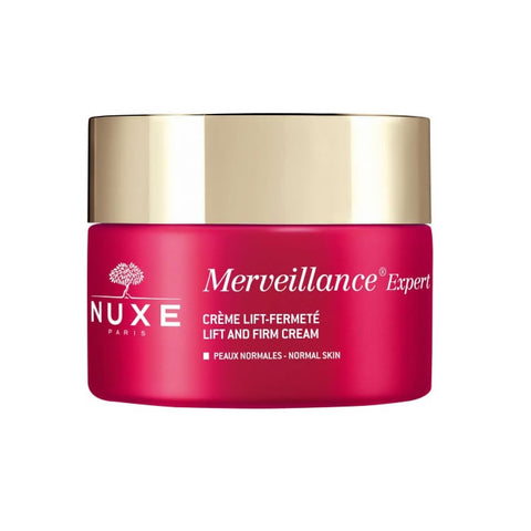 Nuxe Merveillance Expert Lift and Firm Cream jar, 50ml, with elegant packaging and product label visible.