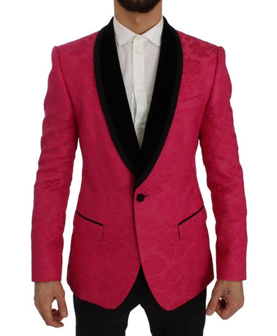 Pink Floral Brocade Slim Blazer Jacket