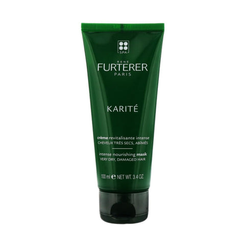 Rene Furterer Karité Nutri Intense Nourishing Hair Mask in 100ml jar with beige lid, shown on a neutral background.