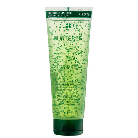 Rene Furterer Forticea energizing shampoo in 250ml limited edition bottle with sleek packaging, designed for scalp and hair revitalization.