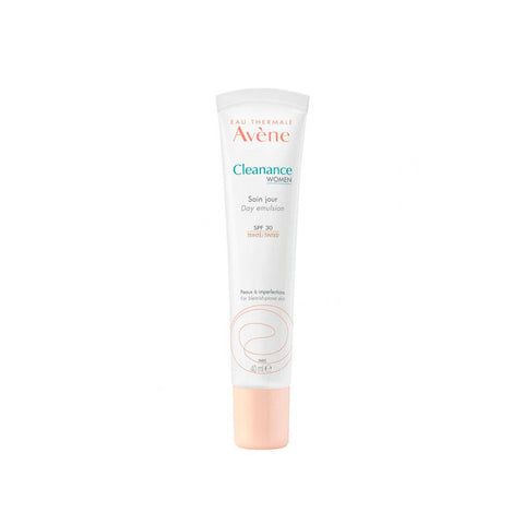 Avène Cleanance Women SPF 30 face cream in a 40ml tube, designed for skincare and sun protection.