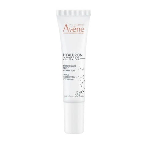 Avene Hyaluron Activ B3 Eye Triple Correction 15ml tube with applicator tip, designed for eye area hydration and correction.