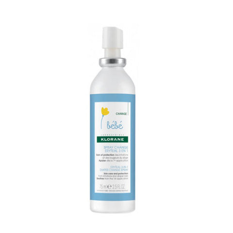 Klorane Baby Change Spray Eryteal 3 in 1 in a 75 ml bottle, designed for gentle diaper area care and soothing skin.