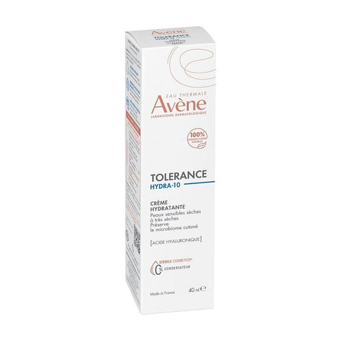 Avene Tolerance Hydra-10 Moisturising Cream in 40ml jar, suitable for sensitive skin, with a smooth, creamy texture.