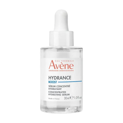 Avéne Hydrance Boost Serum Concentrate 30ml bottle with dropper cap, displayed on a white background.