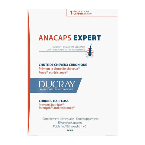 Jag Couture London Anacaps Expert Reaccional hair loss supplement bottles, 30 units, for nourishing hair health.