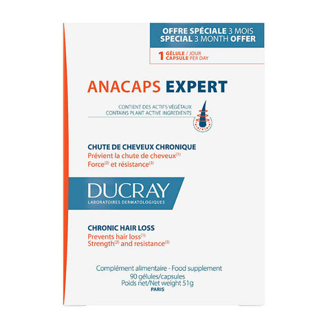 Anacaps Expert hair loss supplement bottles by Jag Couture London featuring 3 sets of 30 capsules each, displayed on a white background.