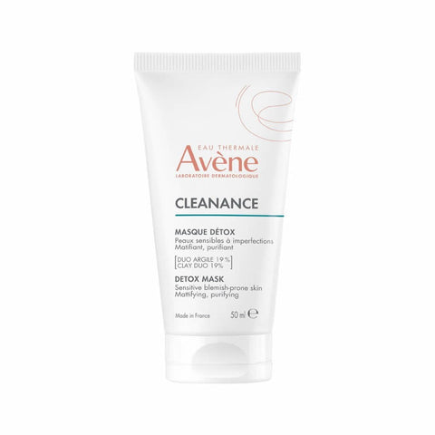 Avène Cleanance 3-in-1 Detox Mask in 50ml jar, featuring a white cream with a smooth texture, designed for skin purification.