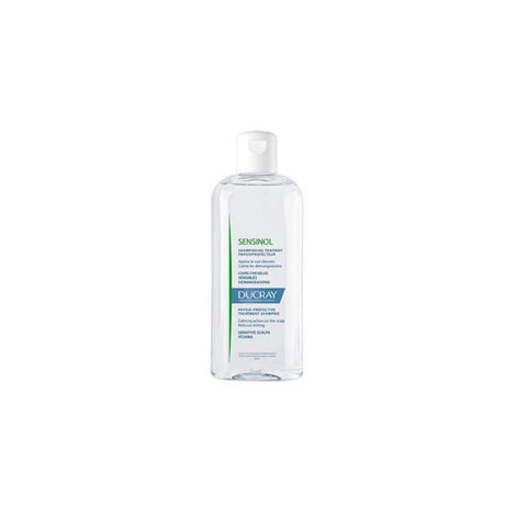Ducray Sensinol Shampoo in 400ml bottle, designed for sensitive scalp and gentle hair cleansing, with brand details visible.