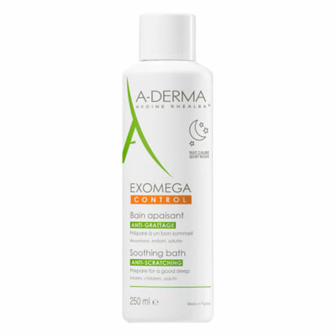 Aderma Exomega Treatment Bath 250ml bottle, gentle skincare product by Jag Couture London New York, with clear label and packaging.