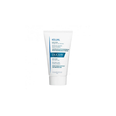 Ducray Kelual Cradle Cap Emulsion in a 50ml bottle, designed for soothing and treating cradle cap in infants