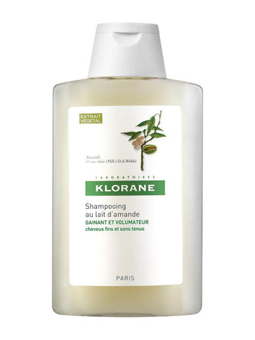 Klorane Almond Shampoo 200ml bottle featuring almond extract, displayed on a neutral background.