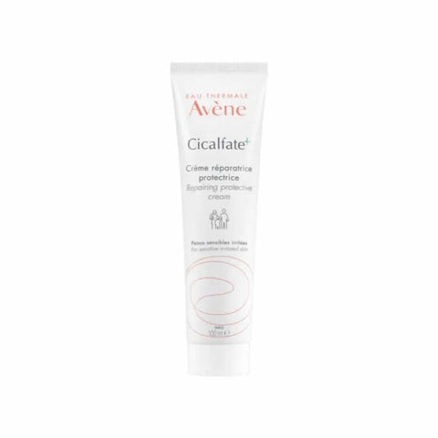 Avene Cicalfate Repair & Protect Cream 100ml jar with white label and blue accents, skincare product on a neutral background.