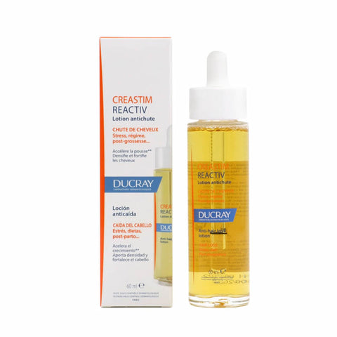 Ducray Creastim Lotion 60ml bottle shown, a hair scalp treatment from Jag Couture London - New York with a sleek design.