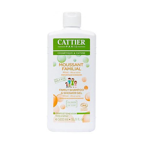 Cattier Paris shower gel and shampoo S-S in 500ml bottle with natural botanical ingredients, suitable for daily use.