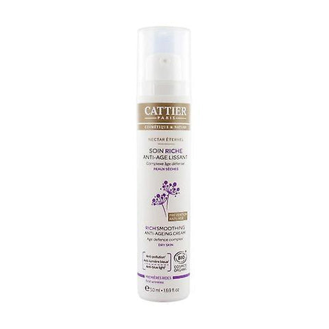 Creamy Cattier Paris anti-aging skincare jar with 50ml texture, featuring natural ingredients in a sleek container.