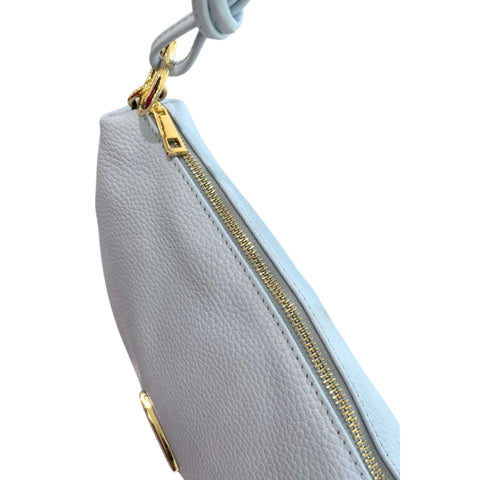 Baldinini Trend AL3138 Lucca Azzurro Sky leather handbag with silver hardware, stylish and spacious for everyday use.