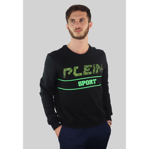 Plein Sport FIPS21199-NERO black athletic jacket by Jag Couture London New York, front view showing zipper and logo details.