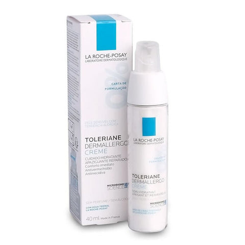 La Roche Posay Toleriane Dermallergo 40ml skincare product in a white tube, displayed on a neutral background.