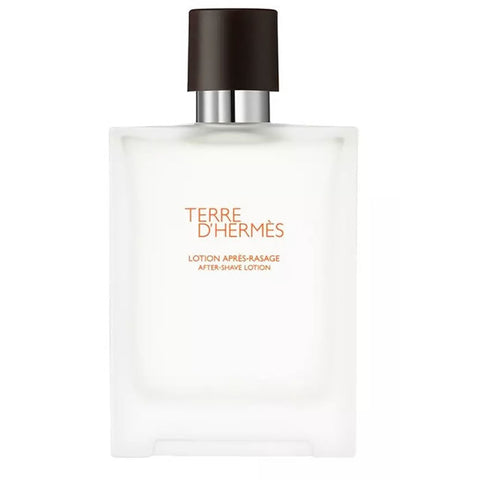 Hermès Terre D'Hermès after shave lotion in 100ml bottle with textured cap, displayed on a neutral background.