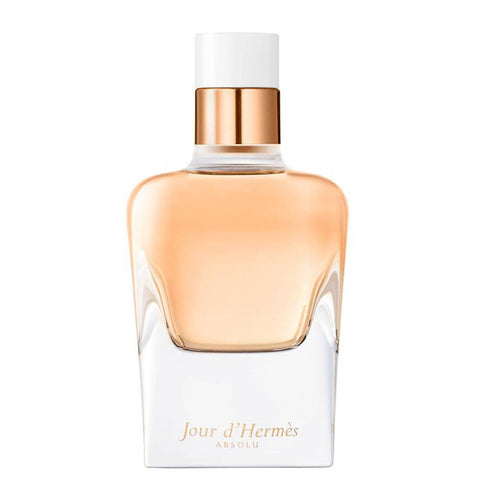 Hermès Paris Jour Absolu Eau de Toilette 85ml spray in a sleek, recargable design, showcased in a stylish image.