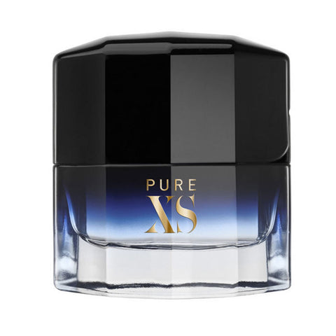 Paco Rabanne Pure XS Eau De Toilette spray 50ml bottle, with sleek design and branding, on a neutral background.