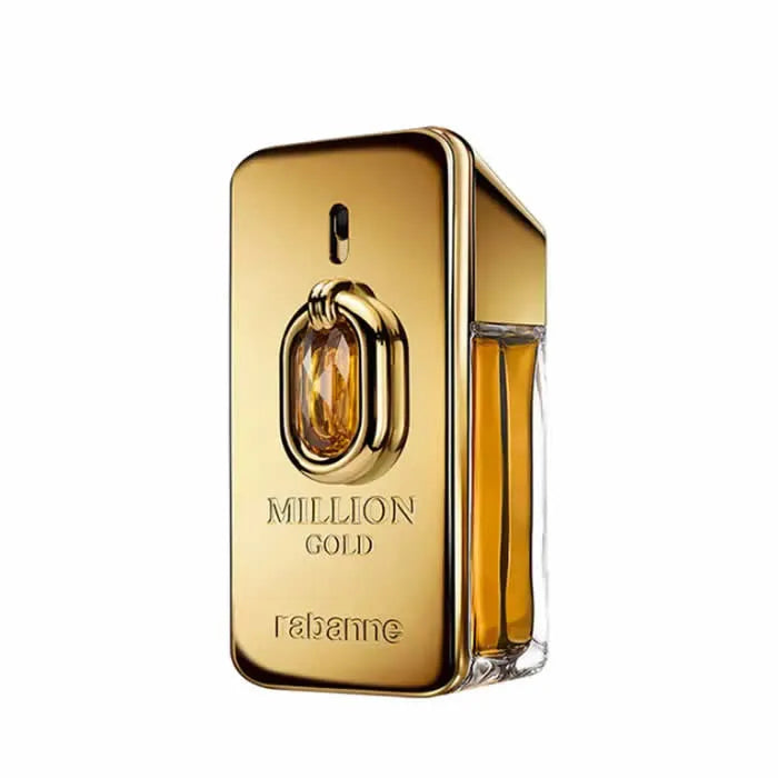 Paco Rabanne Million Gold Elixir parfum intense spray in 50ml bottle, shiny gold design with elegant packaging.