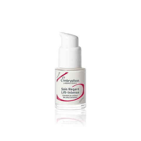 Embryolisse Soin Regard Lift Intense 15ml eye cream jar with white lid and sleek packaging, designed to reduce puffiness and fine lines.