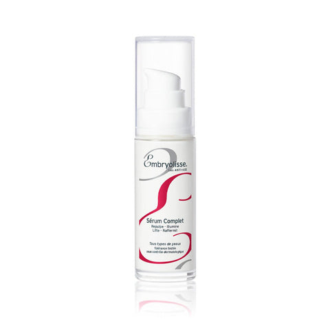 Jag Couture London New York Embryolisse Serum Complet 30ml bottle, clear glass container with white pump dispenser.