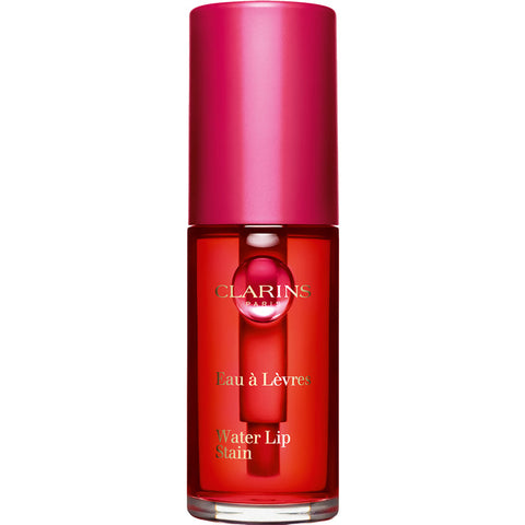 Clarins Water Lip Stain 01 Rose Water from Jag Couture London showcases a vibrant lip stain in a sleek tube.