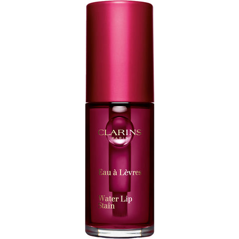 Clarins Water Lip Stain 04 Violet Water by Jag Couture London shows a vibrant purple lip stain on lips.