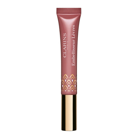Jag Couture London New York Clarins Instant Light Natural Lip Perfector in 16 Intense Rosewood, showcasing a sleek lip gloss tube.