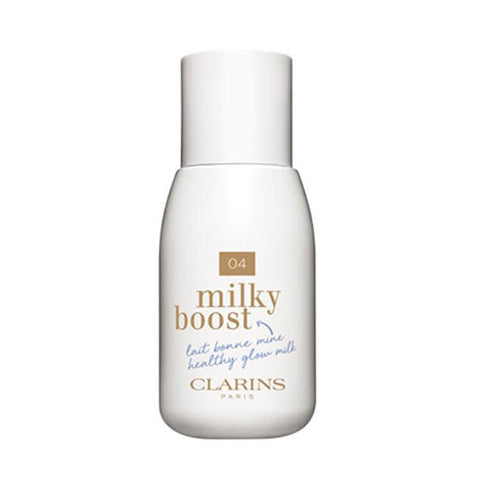 Clarins Milky Boost 04 Milky Auburn hair dye in 50ml bottle, showcasing the light auburn shade with branding details.