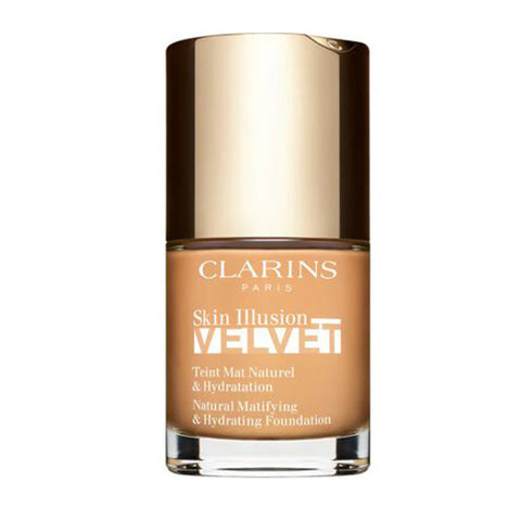Clarins Skin Illusion Velvet foundation in shade 113C, 30ml bottle, featuring a sleek design with the product label visible.