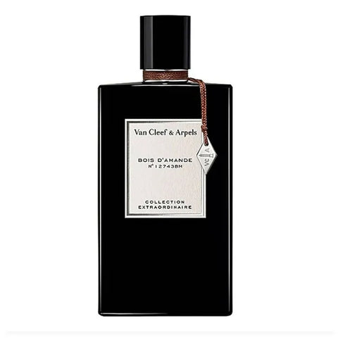 Van Cleef & Arpels Bois D'Amande perfume spray bottle, 75ml, elegant glass design with a decorative cap and botanical-inspired label.