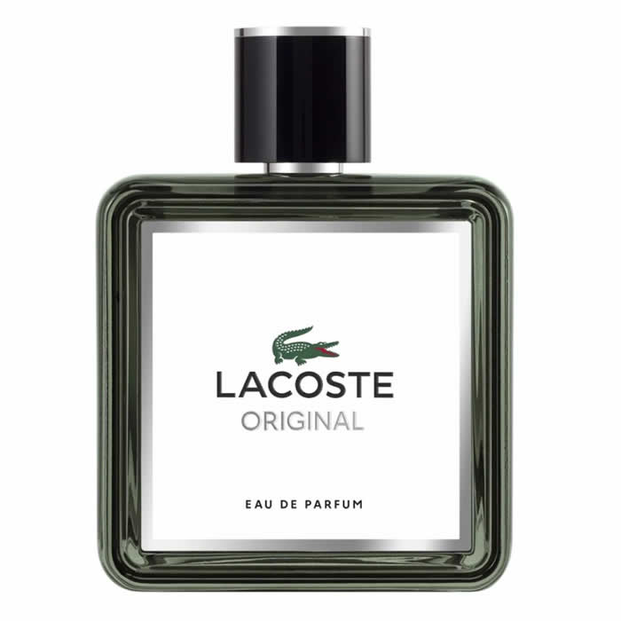 Lacoste Original Eau De Parfum spray 100ml bottle with sleek design, displayed on a neutral background.
