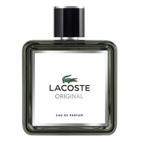 Lacoste Original Eau De Parfum spray 100ml bottle with sleek design, displayed on a neutral background.