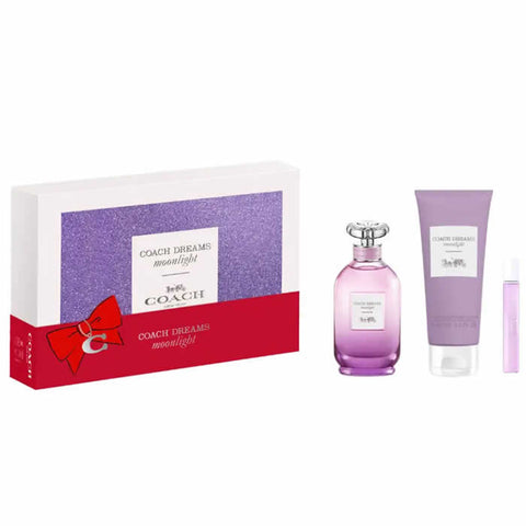 Set of three Coach Dreams Moonlight Eau de Parfum spray bottles, 90ml each, displayed on a neutral background.
