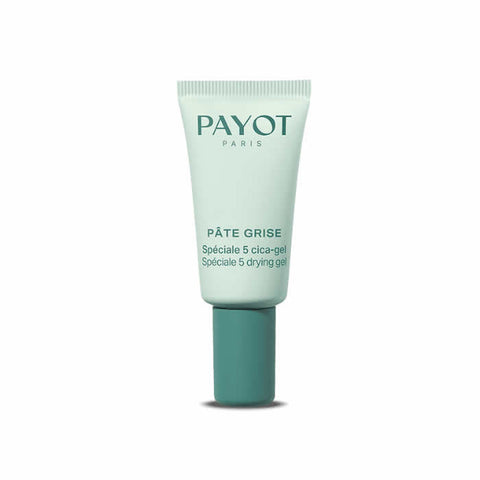 Jag Couture London Payot Pate Grise Spéciale 5 Cica Gel in 15ml tube, featuring sleek packaging and product details.