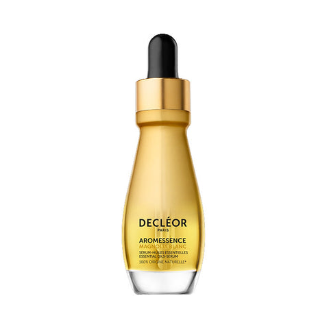Decléor Aromessence Magnolia Blanc serum-huile in a 15ml bottle, featuring a clear glass container with a gold cap.