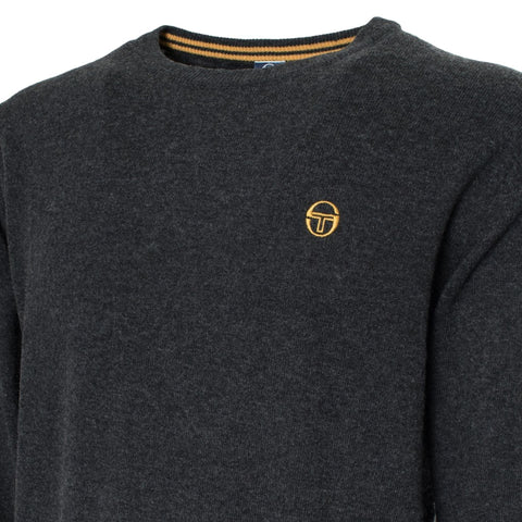 Sergio Tacchini dark grey melange sweatshirt with logo, displayed on a hanger with a plain background.