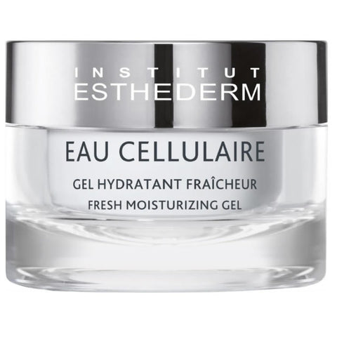 Institut Esthederm Eau Cellulaire Fresh Moisturizing Gel in 50ml jar, lightweight skincare product with a clear gel texture.