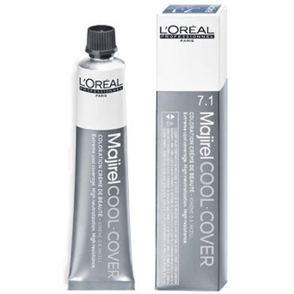 L'Oreal Professionnel Majirel Cool Inforced hair coloring cream 10.1 in 50ml, shown in a tube with color swatch and packaging.